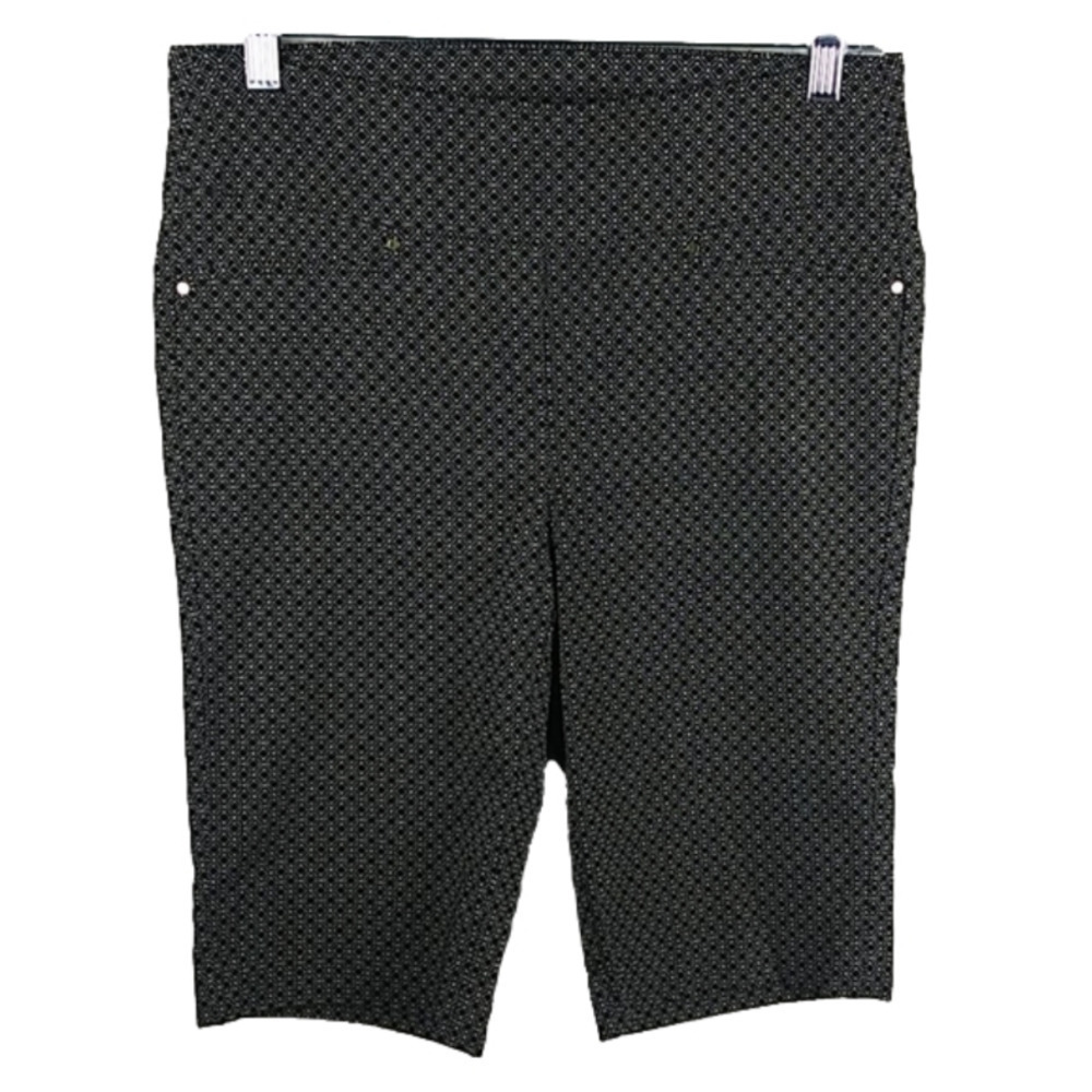 Rafaella Weekend Comfort Black Geometric Print High Rise Pull On Bermuda Short